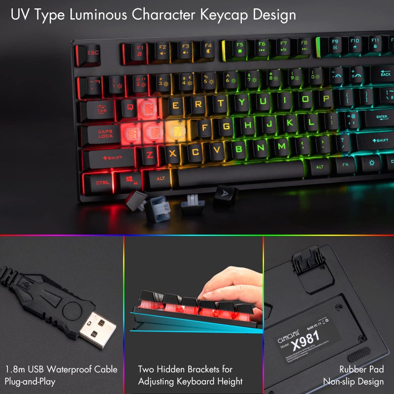 CHONCHOW Wired Gaming Keyboard for Mac PC PS5 PS4 Xbox One Gamers, RGB Backlit LED Mechanical Feel Keyboard with Multimedia Keys Number Pad, 104 Keys USB Desktop Computer Windows Keyboard (Black) - Image 5
